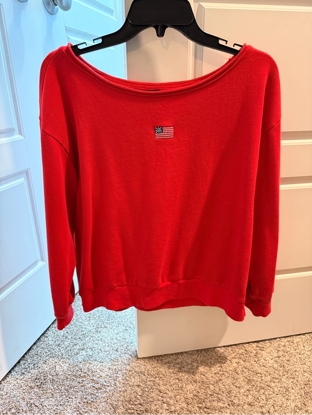 Old Navy Red Kids Boatneck Sweatshirt with Flag Patch